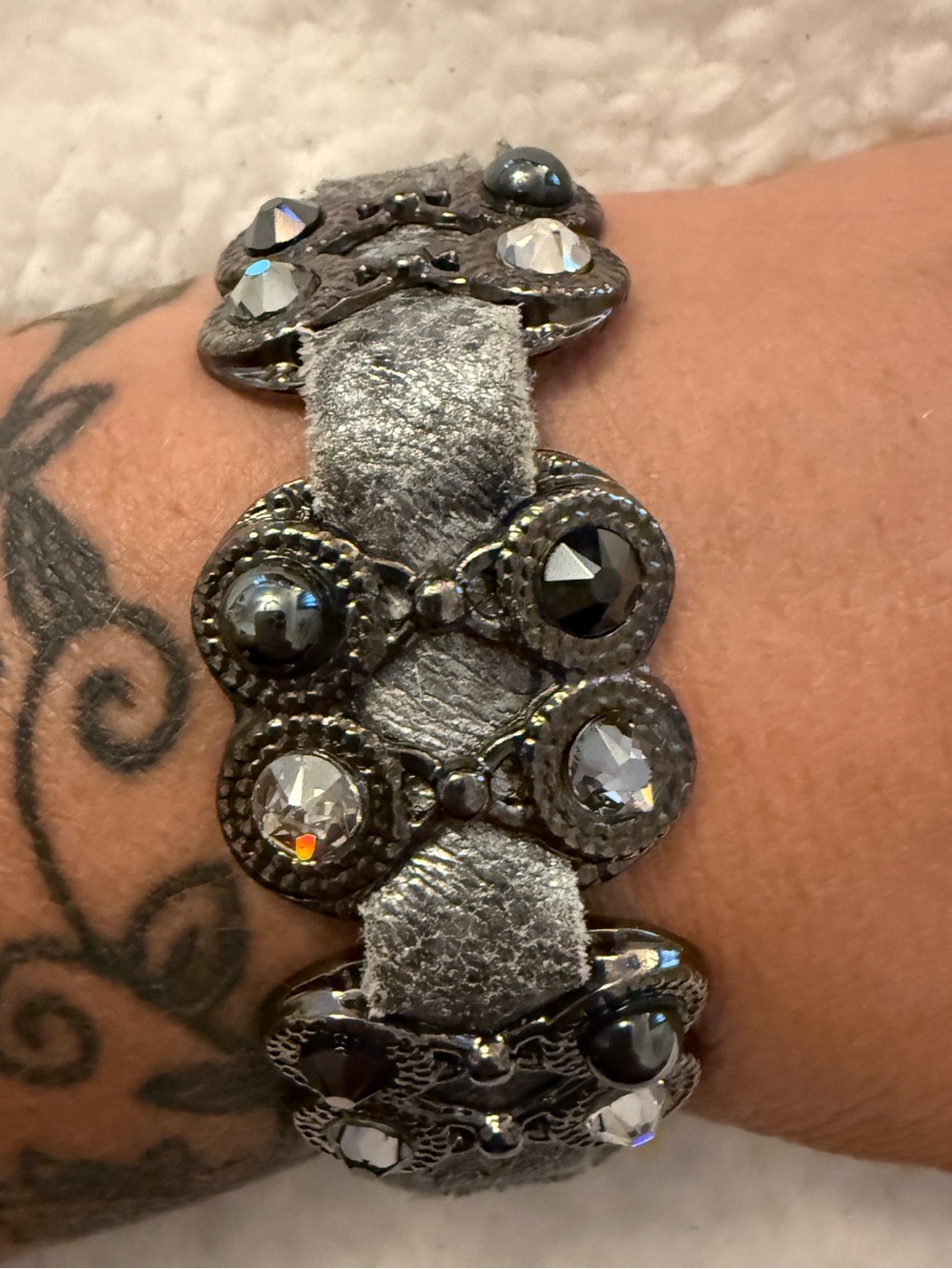 Leatherock Grey Crystal Accent Stretch Bracelet - Unbranded